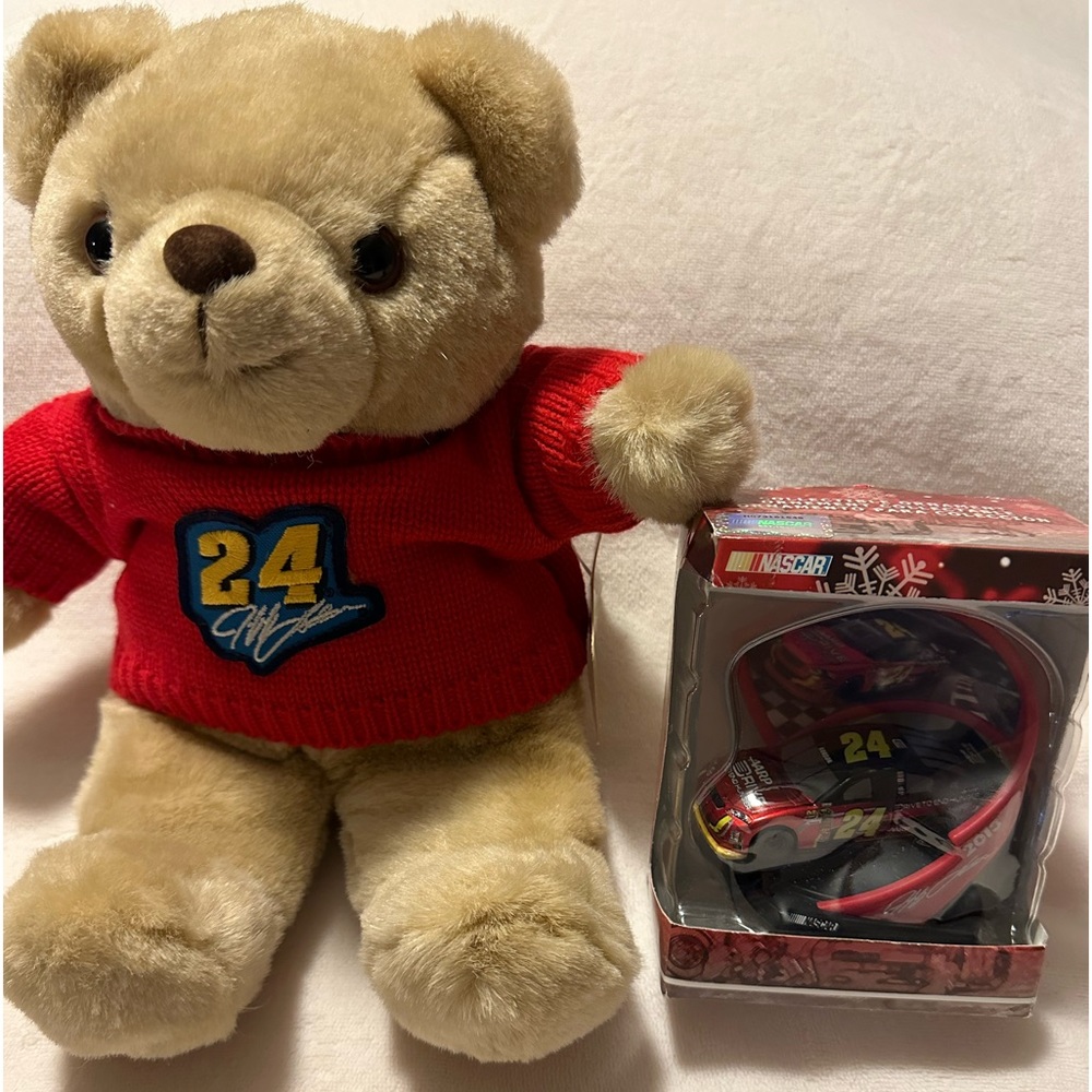 Set of Jeff Gordon 1998 Teddy Bear #24 Plush Toy & 2013 Jeff Gordon Ornament